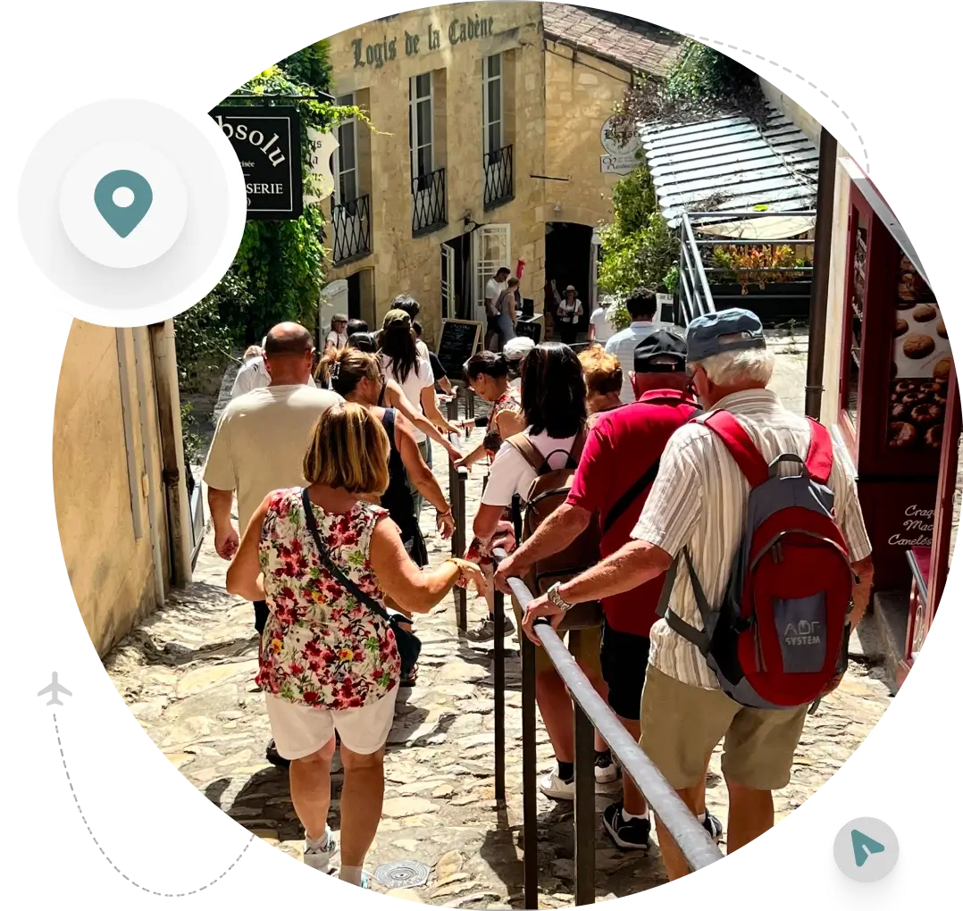 Group exploring historic European town