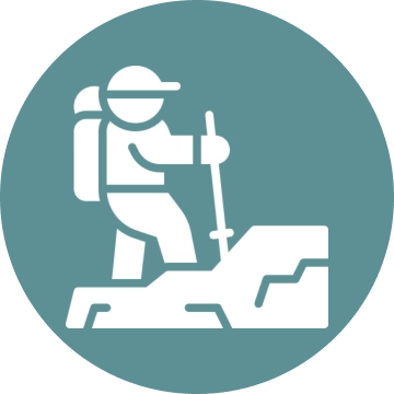 Hiking adventure graphic with stick and hat